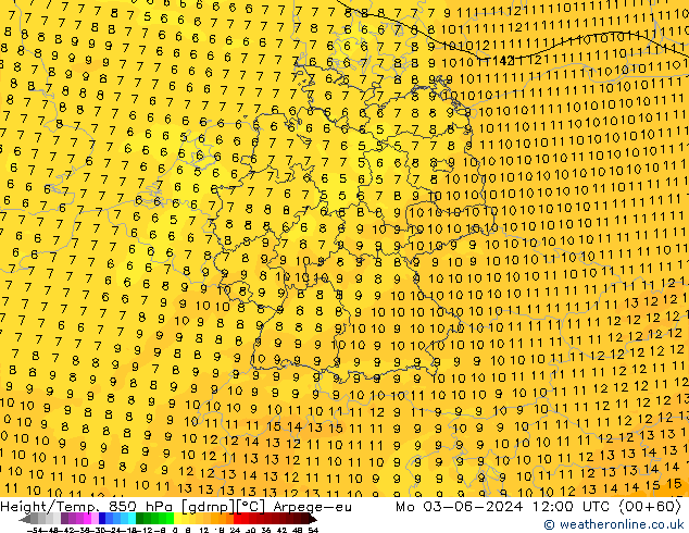 Height/Temp. 850 hPa Arpege-eu Seg 03.06.2024 12 UTC