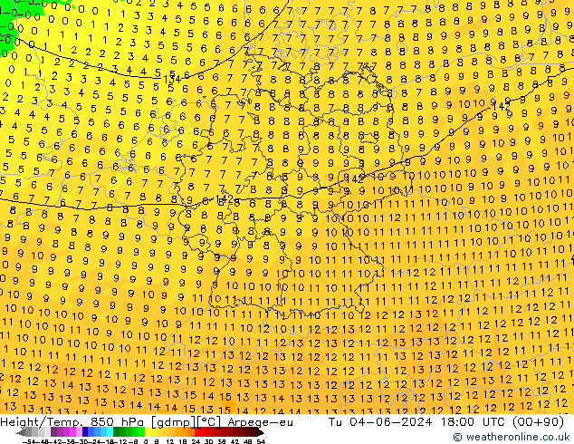 Height/Temp. 850 hPa Arpege-eu Ter 04.06.2024 18 UTC