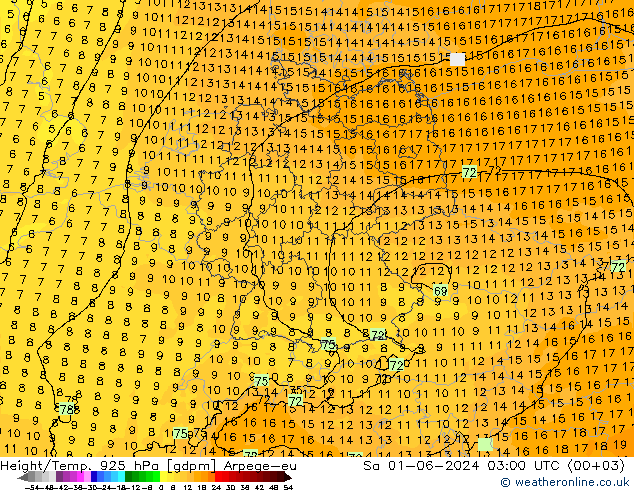 Height/Temp. 925 hPa Arpege-eu  01.06.2024 03 UTC