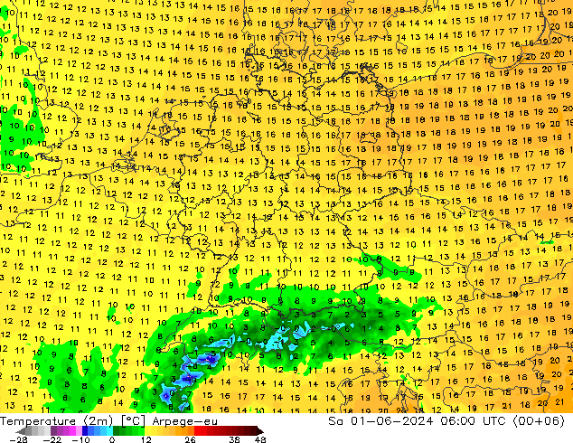 Temperature (2m) Arpege-eu Sa 01.06.2024 06 UTC