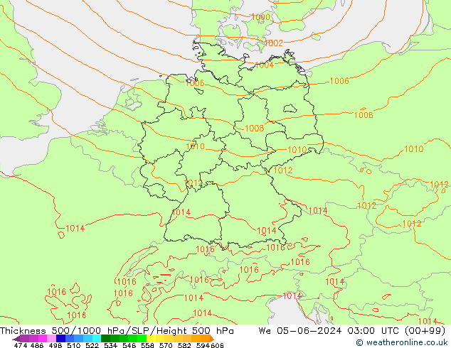 500-1000 hPa Kalınlığı Arpege-eu Çar 05.06.2024 03 UTC