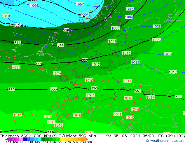 Thck 500-1000hPa Arpege-eu We 05.06.2024 06 UTC