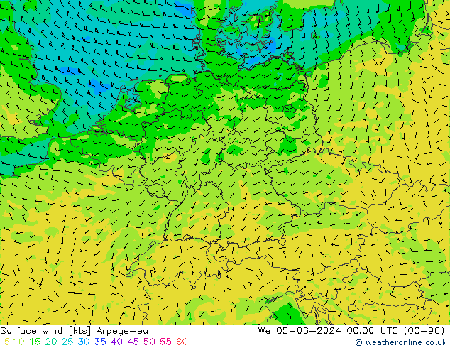 Rüzgar 10 m Arpege-eu Çar 05.06.2024 00 UTC
