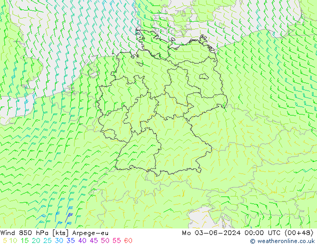 Rüzgar 850 hPa Arpege-eu Pzt 03.06.2024 00 UTC