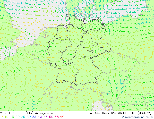 Vento 850 hPa Arpege-eu Ter 04.06.2024 00 UTC