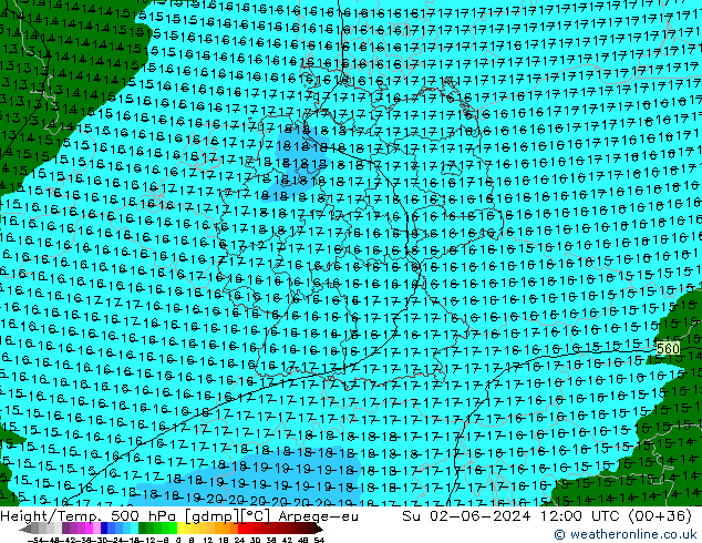 Height/Temp. 500 hPa Arpege-eu nie. 02.06.2024 12 UTC