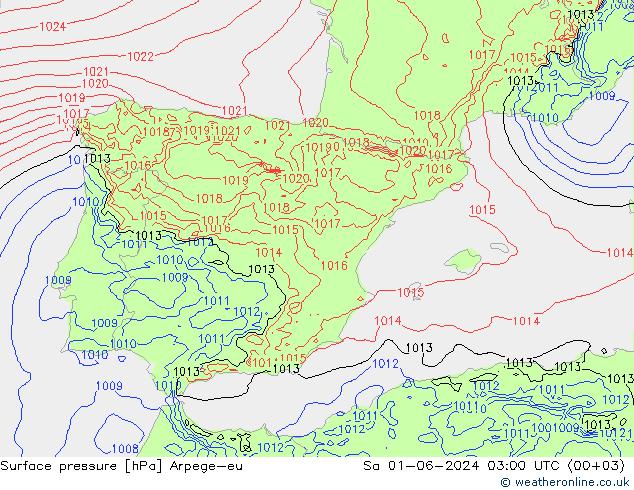 Atmosférický tlak Arpege-eu So 01.06.2024 03 UTC