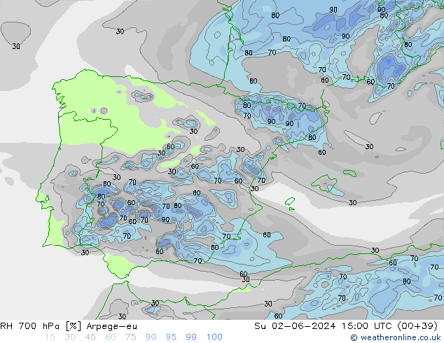 RH 700 hPa Arpege-eu  02.06.2024 15 UTC