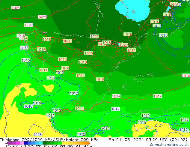 Thck 700-1000 hPa Arpege-eu Sa 01.06.2024 03 UTC