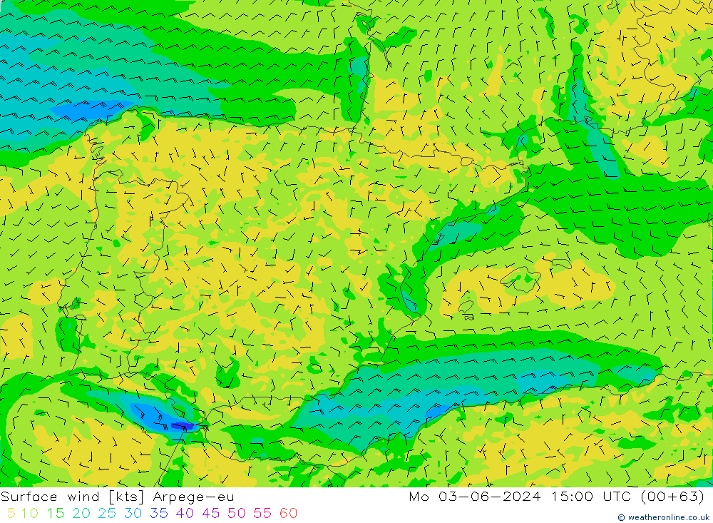 Wind 10 m Arpege-eu ma 03.06.2024 15 UTC