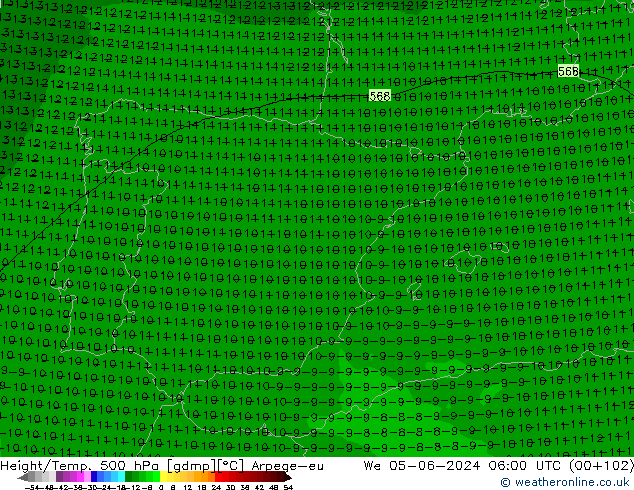 Height/Temp. 500 hPa Arpege-eu We 05.06.2024 06 UTC