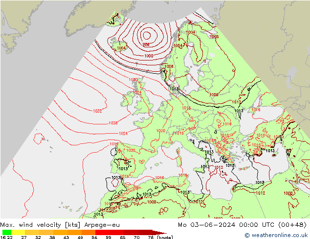 Max. wind velocity Arpege-eu Seg 03.06.2024 00 UTC