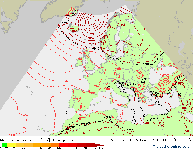 Maks. Rüzgar Hızı Arpege-eu Pzt 03.06.2024 09 UTC
