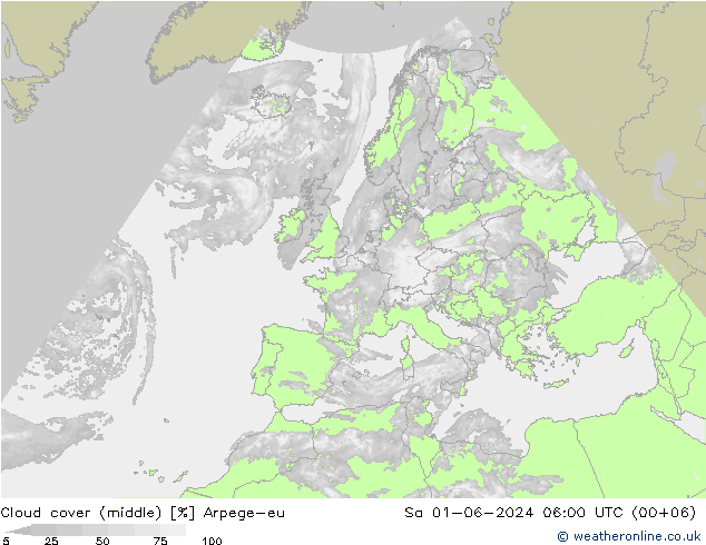 Wolken (mittel) Arpege-eu Sa 01.06.2024 06 UTC