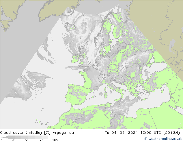 zachmurzenie (środk.) Arpege-eu wto. 04.06.2024 12 UTC