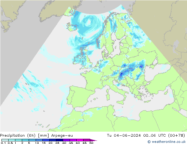 Yağış (6h) Arpege-eu Sa 04.06.2024 06 UTC