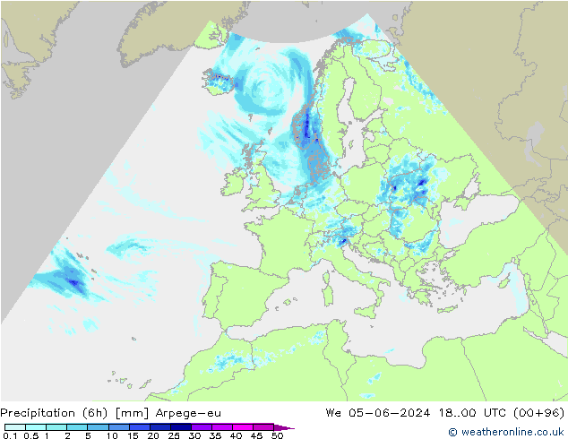 Yağış (6h) Arpege-eu Çar 05.06.2024 00 UTC