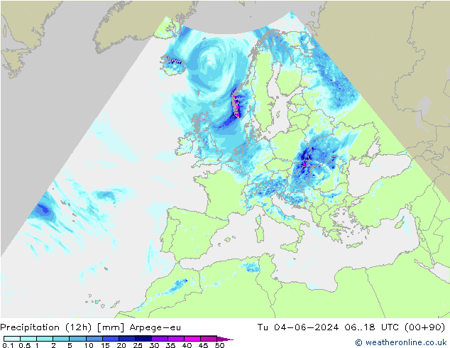 Nied. akkumuliert (12Std) Arpege-eu Di 04.06.2024 18 UTC