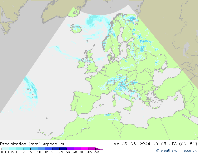 Precipitation Arpege-eu Mo 03.06.2024 03 UTC