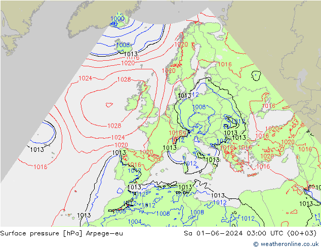 Surface pressure Arpege-eu Sa 01.06.2024 03 UTC