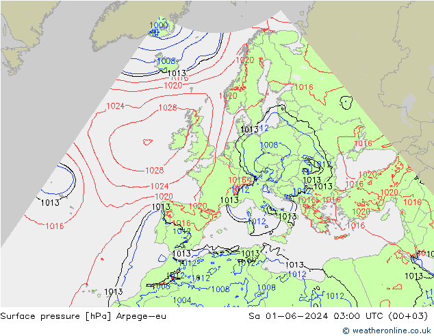 Presión superficial Arpege-eu sáb 01.06.2024 03 UTC