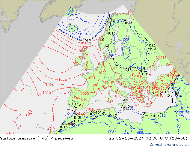 pressão do solo Arpege-eu Dom 02.06.2024 12 UTC