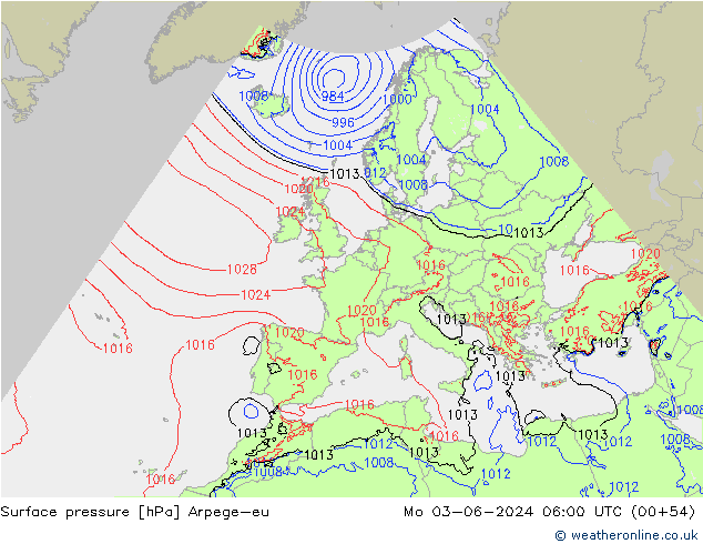 pressão do solo Arpege-eu Seg 03.06.2024 06 UTC