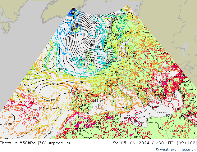 Theta-e 850гПа Arpege-eu ср 05.06.2024 06 UTC