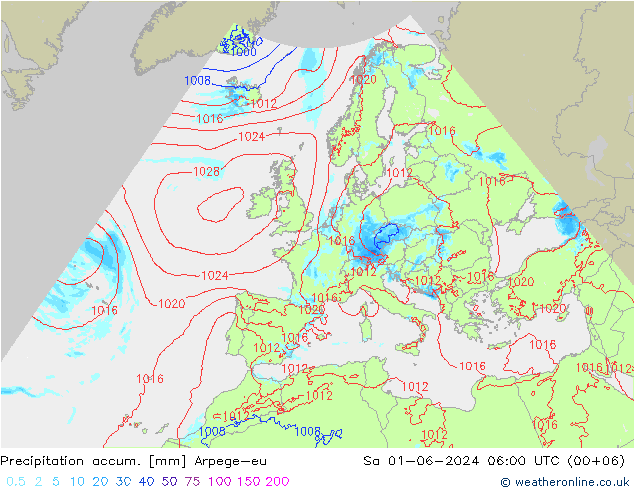 Precipitación acum. Arpege-eu sáb 01.06.2024 06 UTC