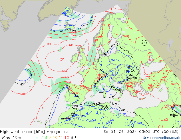 High wind areas Arpege-eu  01.06.2024 03 UTC