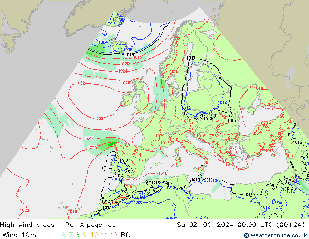 High wind areas Arpege-eu Su 02.06.2024 00 UTC
