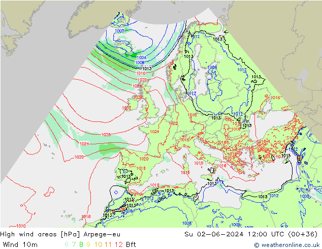 High wind areas Arpege-eu Dom 02.06.2024 12 UTC
