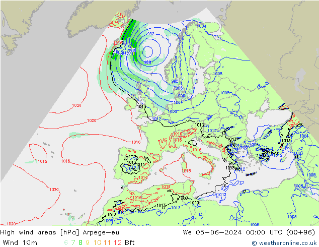 High wind areas Arpege-eu mer 05.06.2024 00 UTC