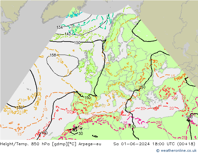 Height/Temp. 850 hPa Arpege-eu Sáb 01.06.2024 18 UTC