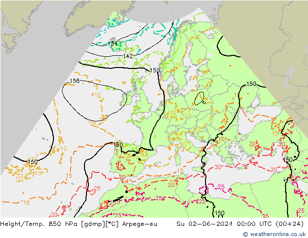 Height/Temp. 850 hPa Arpege-eu Su 02.06.2024 00 UTC