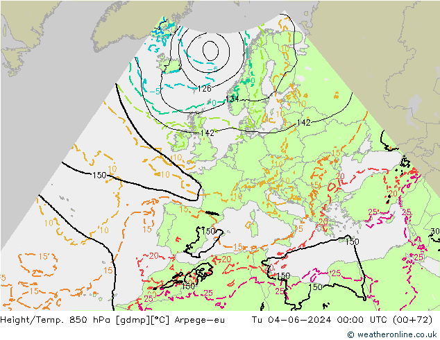 Hoogte/Temp. 850 hPa Arpege-eu di 04.06.2024 00 UTC