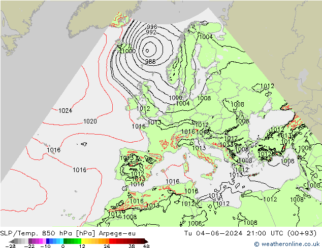 SLP/Temp. 850 hPa Arpege-eu  04.06.2024 21 UTC