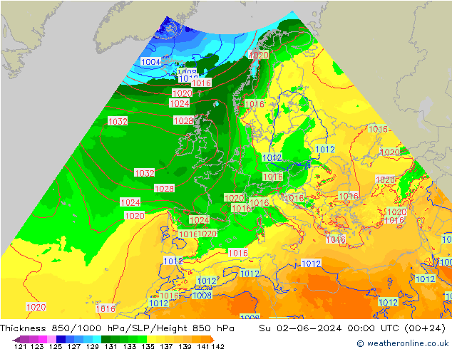 Thck 850-1000 hPa Arpege-eu 星期日 02.06.2024 00 UTC