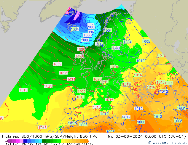 Thck 850-1000 hPa Arpege-eu Mo 03.06.2024 03 UTC