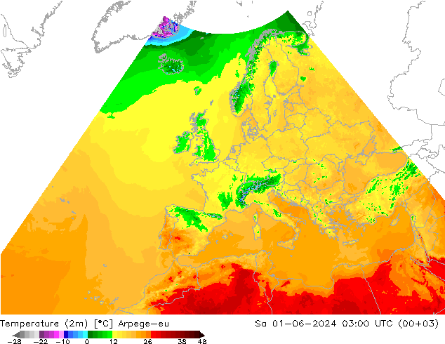 карта температуры Arpege-eu сб 01.06.2024 03 UTC