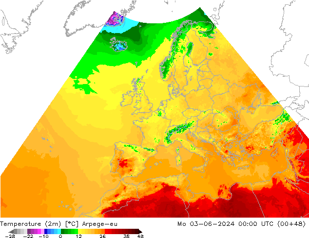 карта температуры Arpege-eu пн 03.06.2024 00 UTC