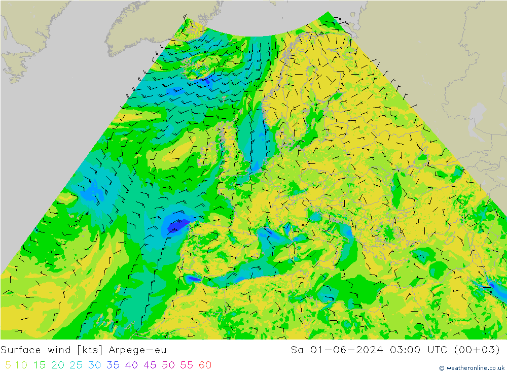 Surface wind Arpege-eu Sa 01.06.2024 03 UTC