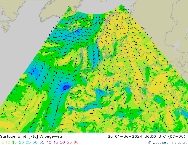 Surface wind Arpege-eu So 01.06.2024 06 UTC
