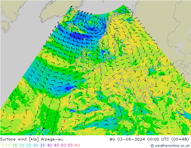 ветер 10 m Arpege-eu пн 03.06.2024 00 UTC