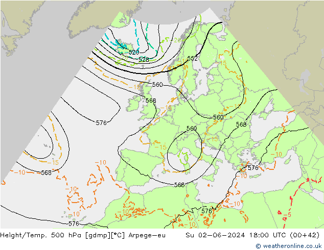 Height/Temp. 500 hPa Arpege-eu So 02.06.2024 18 UTC