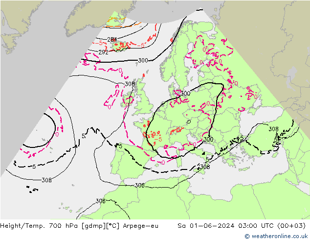 Height/Temp. 700 hPa Arpege-eu  01.06.2024 03 UTC