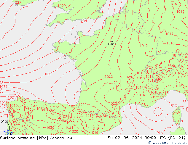 Surface pressure Arpege-eu Su 02.06.2024 00 UTC