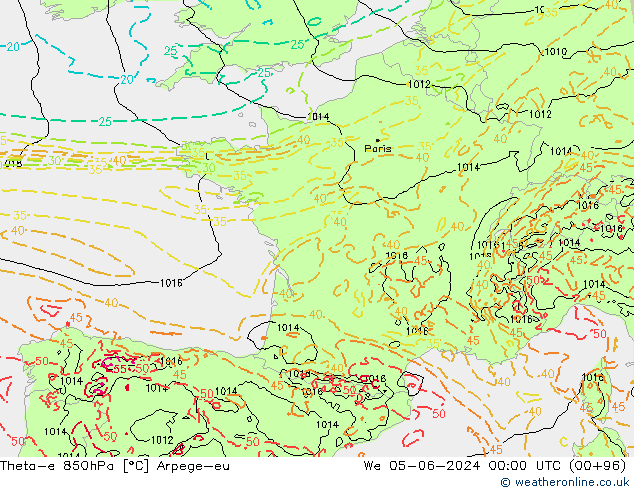 Theta-e 850hPa Arpege-eu St 05.06.2024 00 UTC