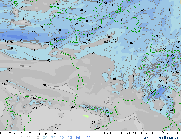 RH 925 hPa Arpege-eu Di 04.06.2024 18 UTC