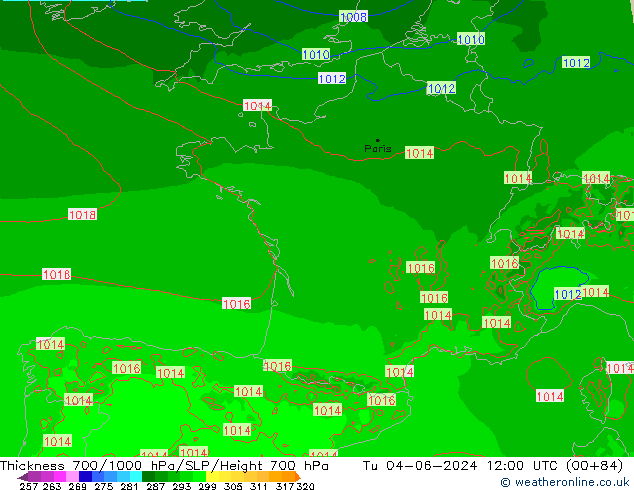 Thck 700-1000 hPa Arpege-eu Tu 04.06.2024 12 UTC